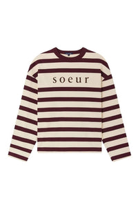 T-shirt Archie à manches longues en coton - Écru & Prune