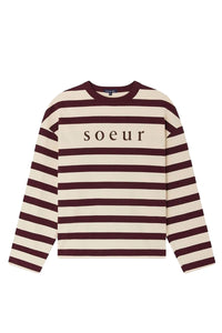 Archie long-sleeved cotton T-shirt - Ecru & Plum