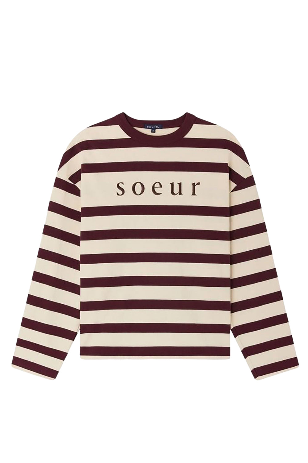 Archie long-sleeved cotton T-shirt - Ecru & Plum