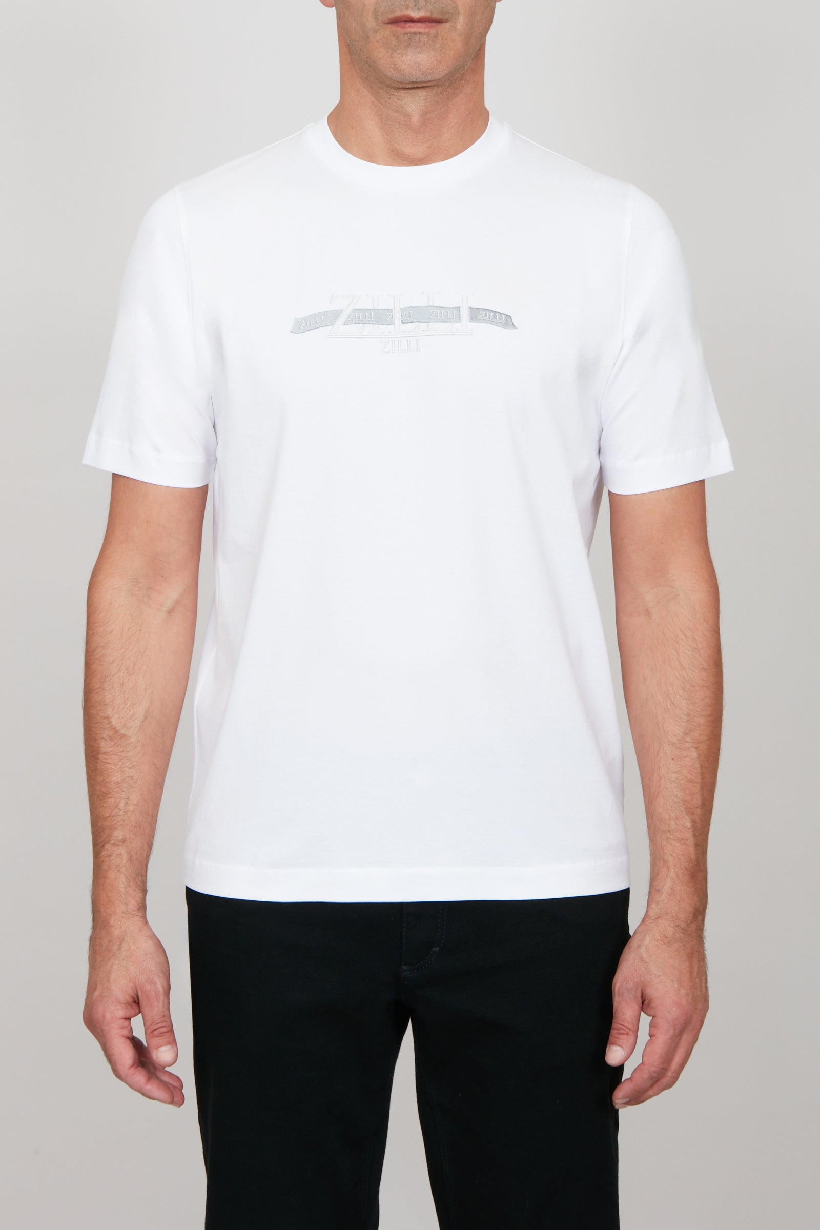 T-shirt à motif graphique texturé - Blanc & Gris