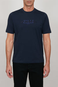 T-shirt à broderie graphique ton sur ton - Bleu
