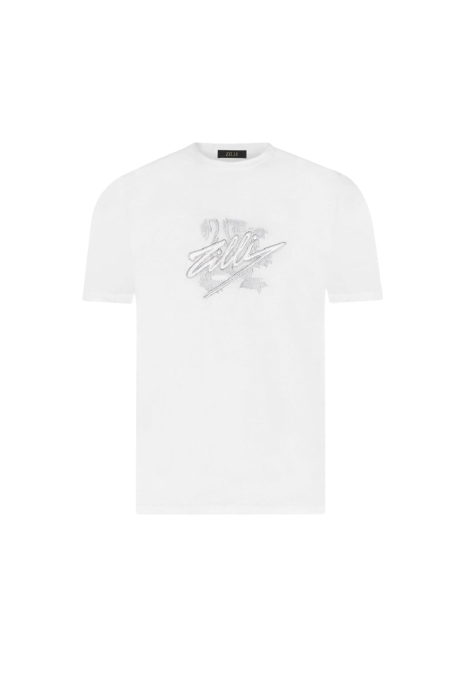 T-shirt avec motif graphique à strass - Blanc & Argenté
