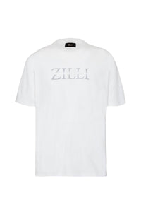 T-shirt with embroidered logo and striped design - White