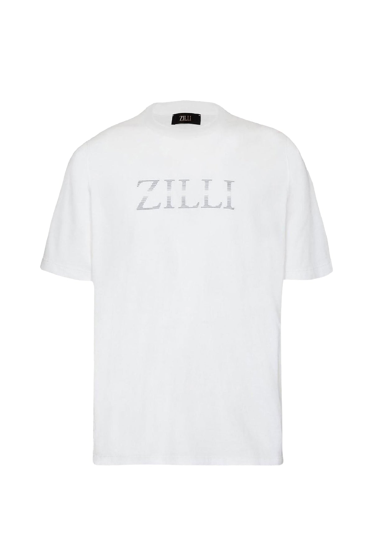 T-shirt with embroidered logo and striped design - White
