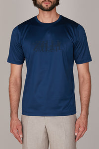 T-shirt à empiècements d'épaule texturés - Bleu