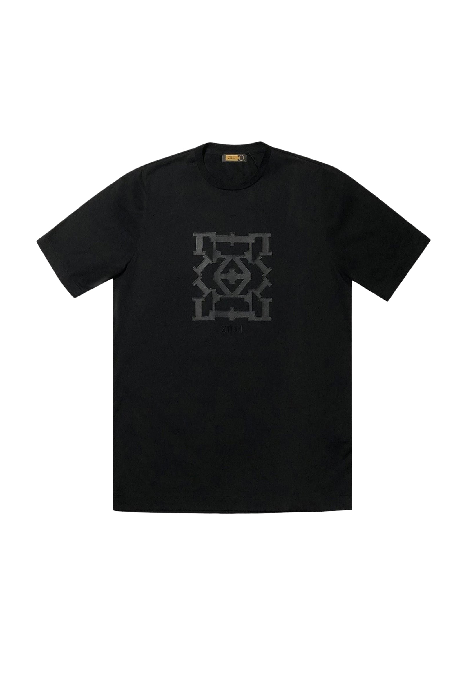 T-shirt à motif géométrique et détail - Noir