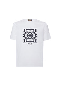 T-shirt à motif géométrique texturé - Blanc & Noir