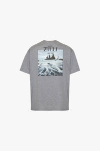 T-shirt with large landscape print - Grey