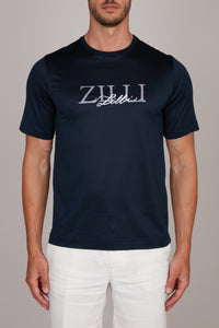 T-shirt à broderie logo et motif rayé - Bleu