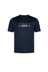 T-shirt à broderie logo et motif rayé - Bleu