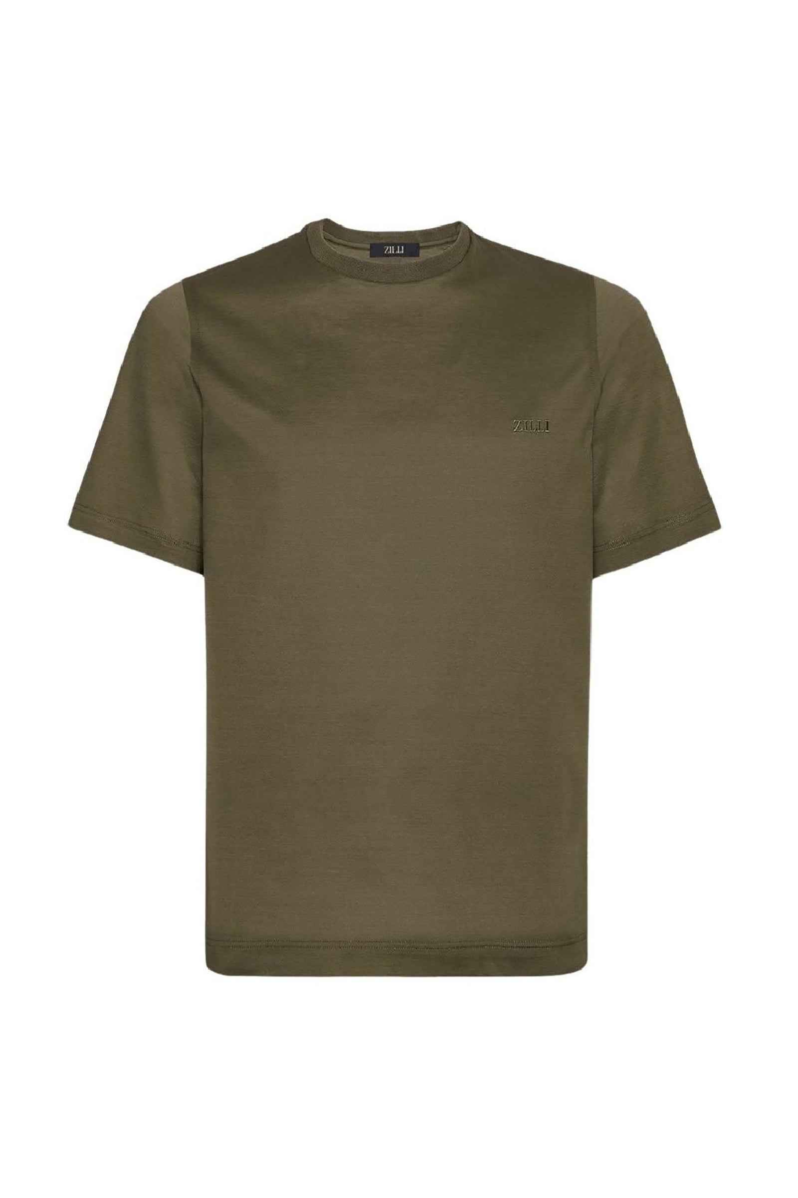 T-shirt à logo brodé et col côtelé - Vert