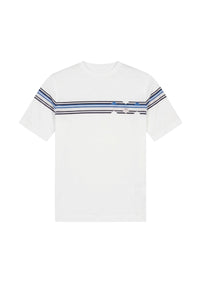 T-shirt à bandes géométriques - Blanc & Bleu
