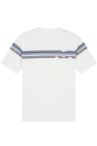 T-shirt à bandes géométriques - Blanc & Bleu
