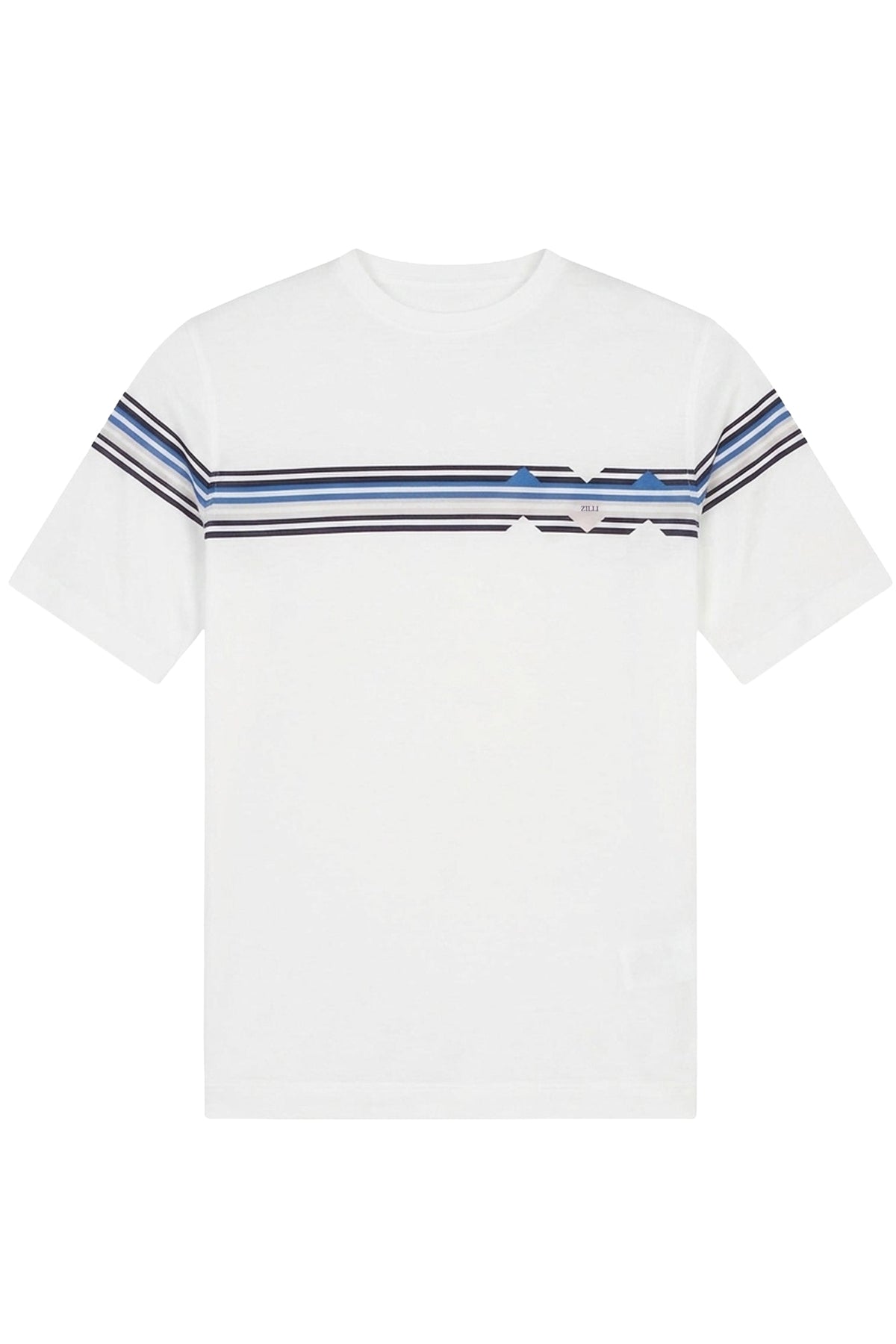 T-shirt à bandes géométriques - Blanc & Bleu