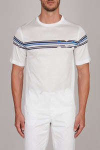 T-shirt à bandes géométriques - Blanc & Bleu