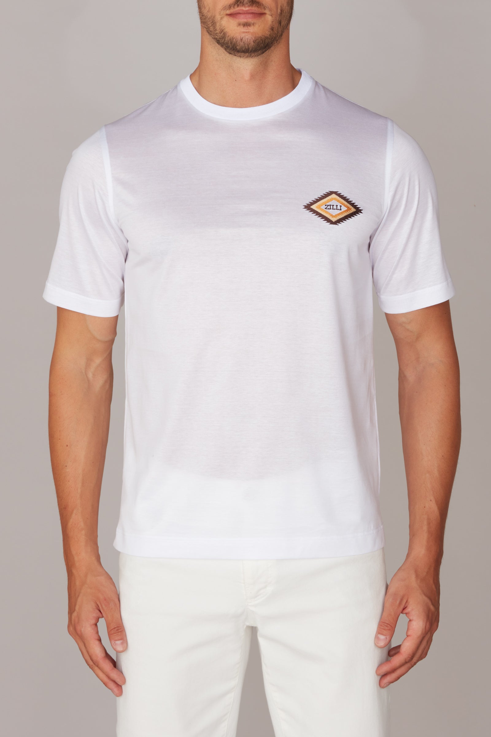 T-shirt à motif géométrique brodé - Blanc