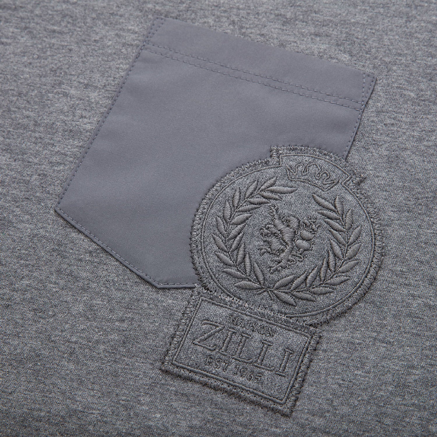 T-shirt à maille chinée et broderie - Gris