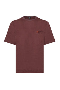 T-shirt à broderie en lin - Bordeaux & Orange