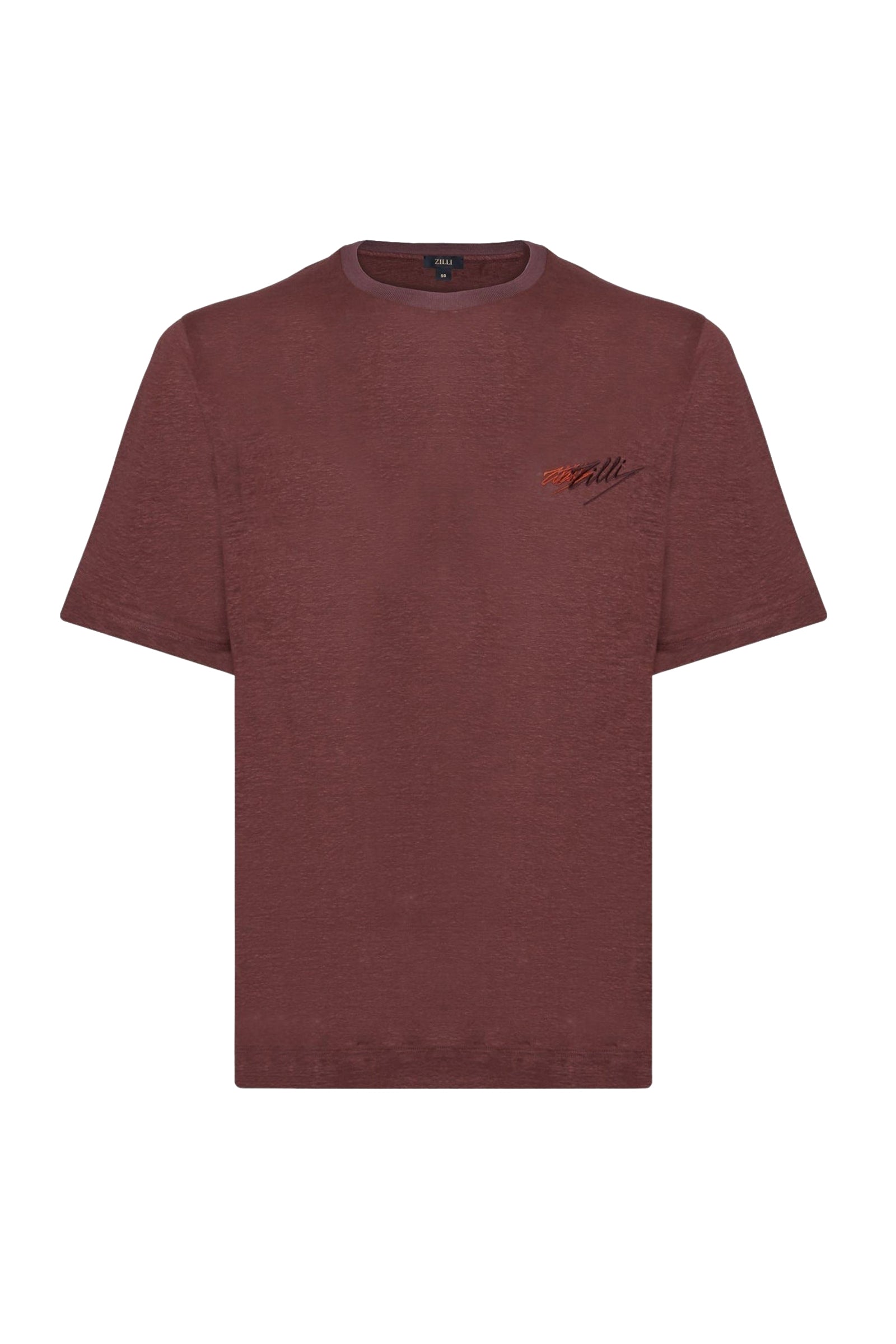 T-shirt à broderie en lin - Bordeaux & Orange