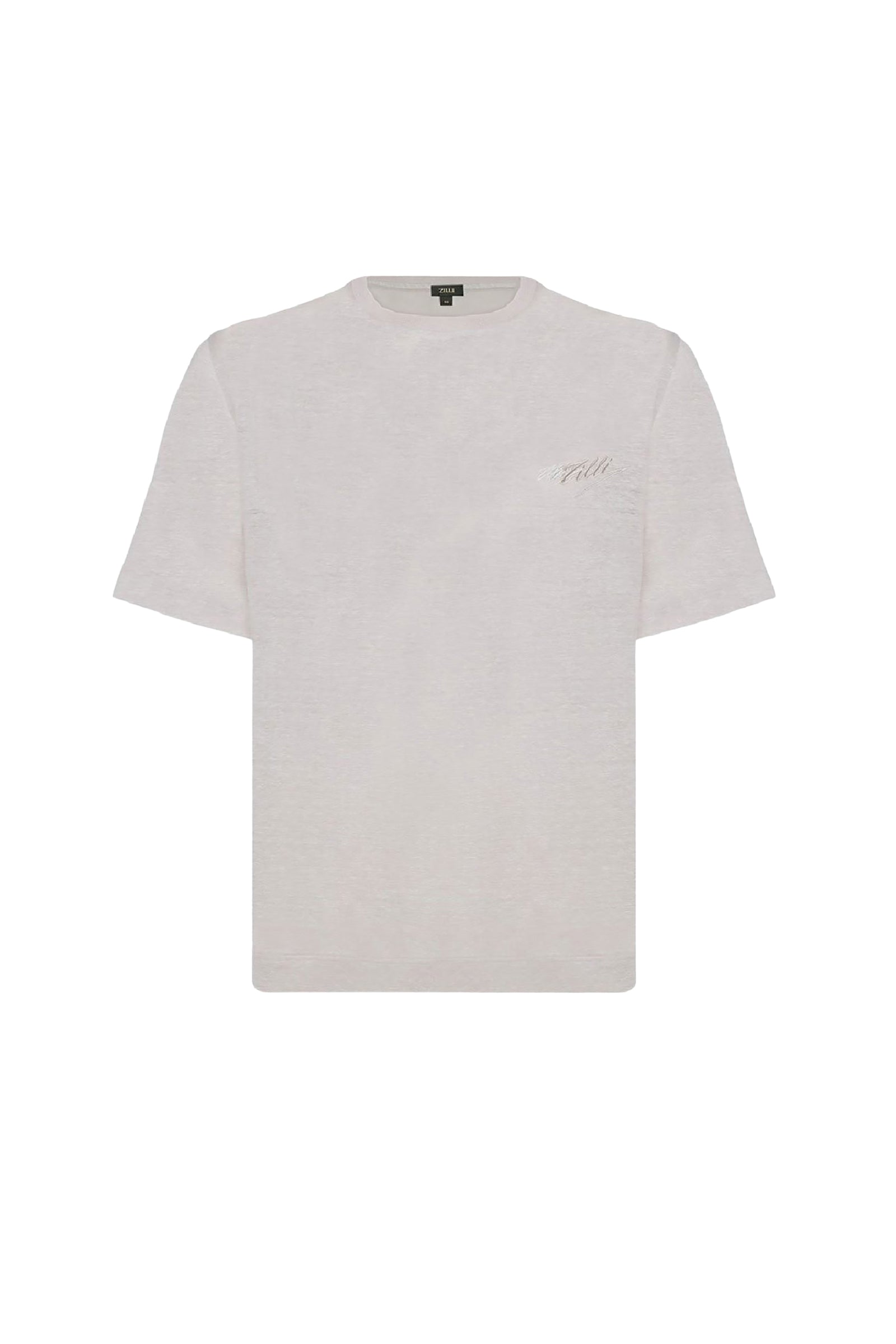 T-shirt à texture chinée et col côtelé en lin - Beige