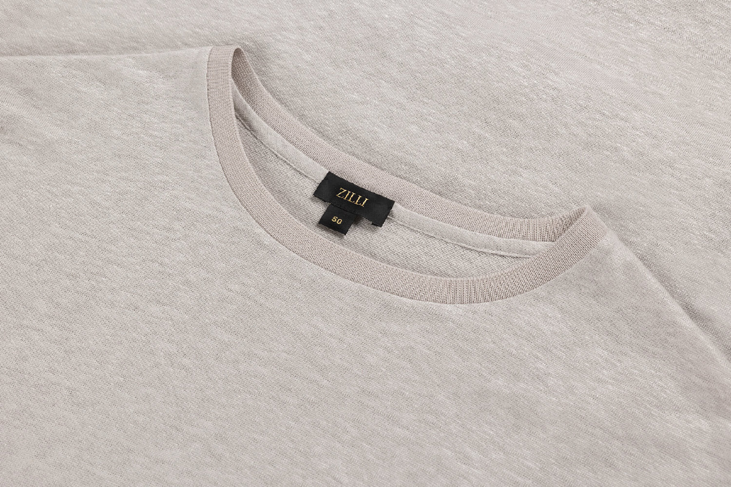 T-shirt à texture chinée et col côtelé en lin - Beige