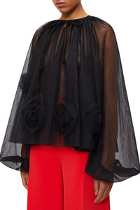 Blouse avec rose en tulle - Black