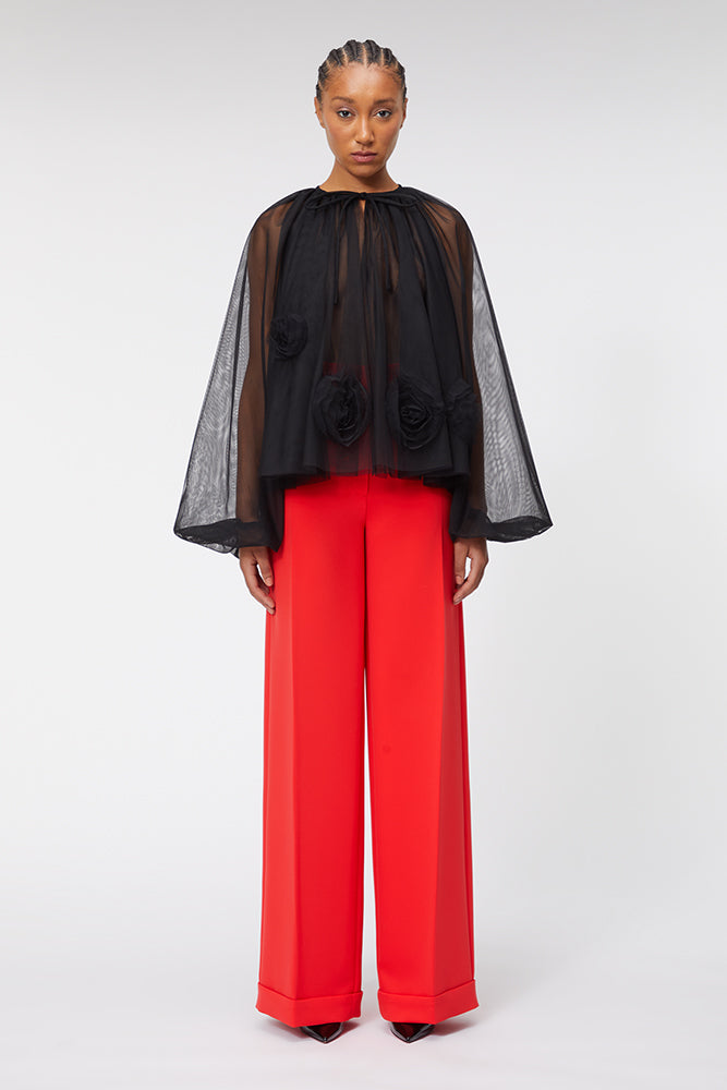 Black / ROSE APPLIQUE BLOUSE