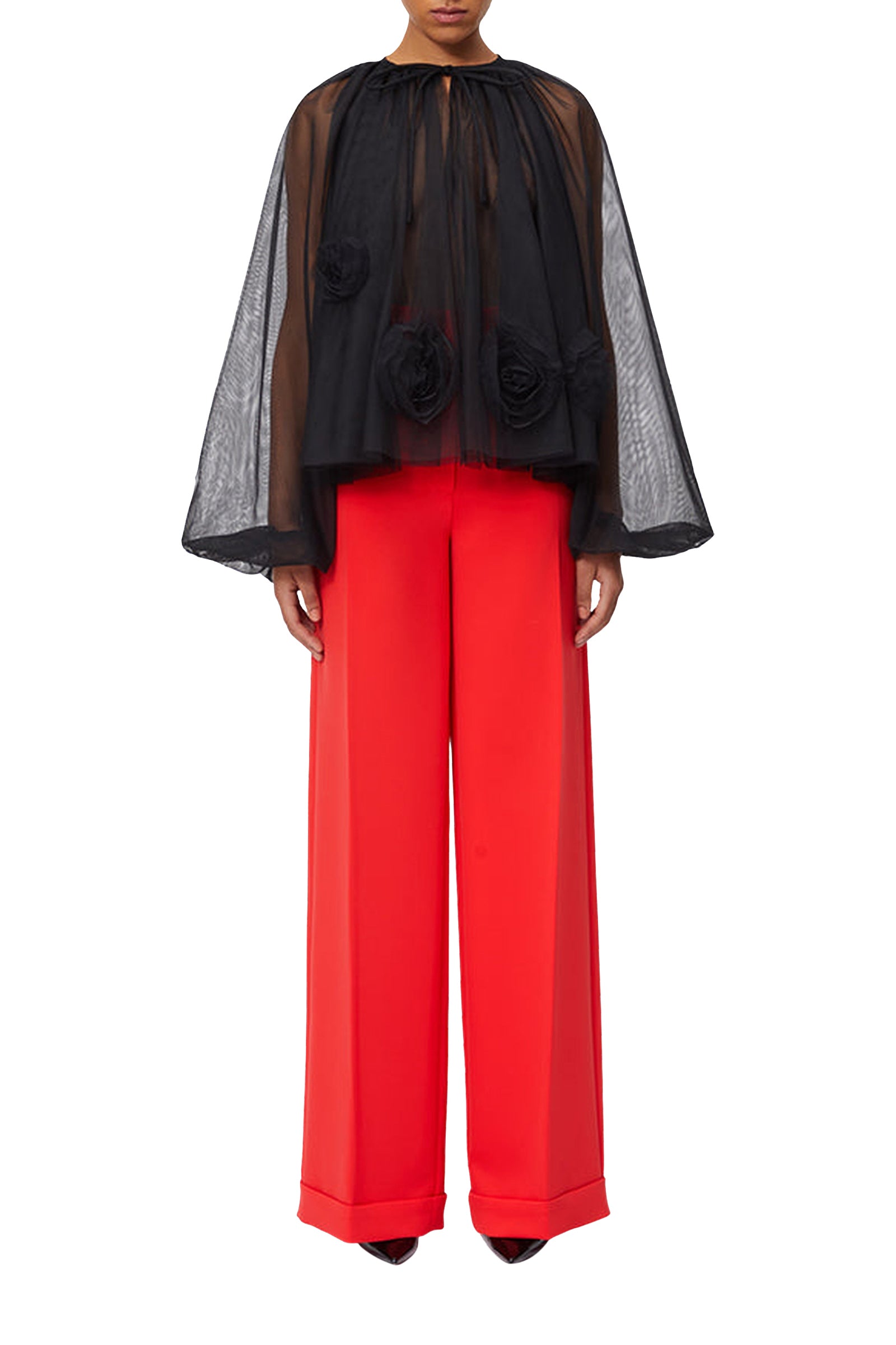 Blouse avec rose en tulle - Black