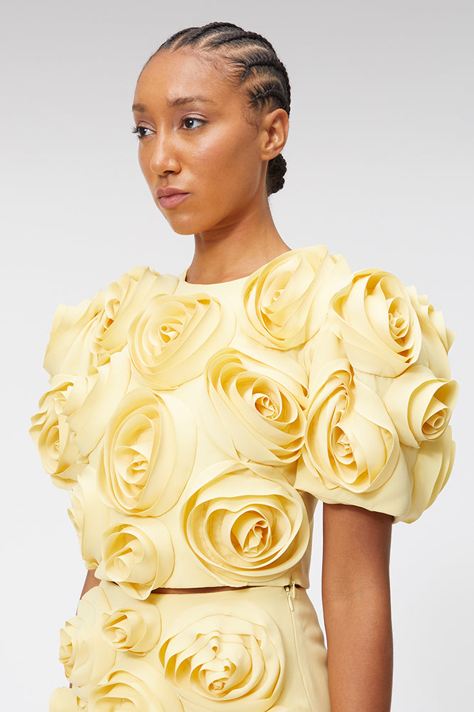 Yellow / ROSE APPLIQUE CROPPED TOP