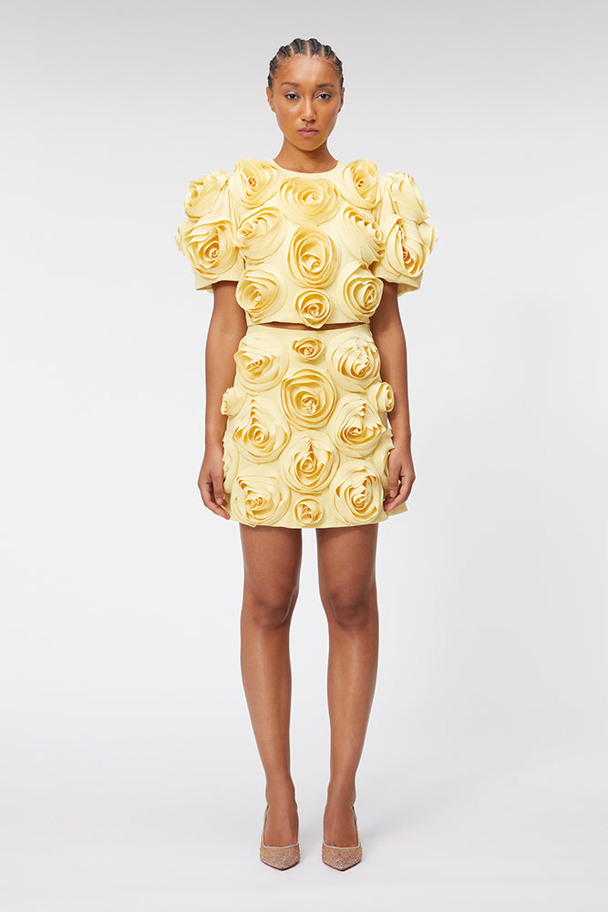 Yellow / ROSE APPLIQUE CROPPED TOP
