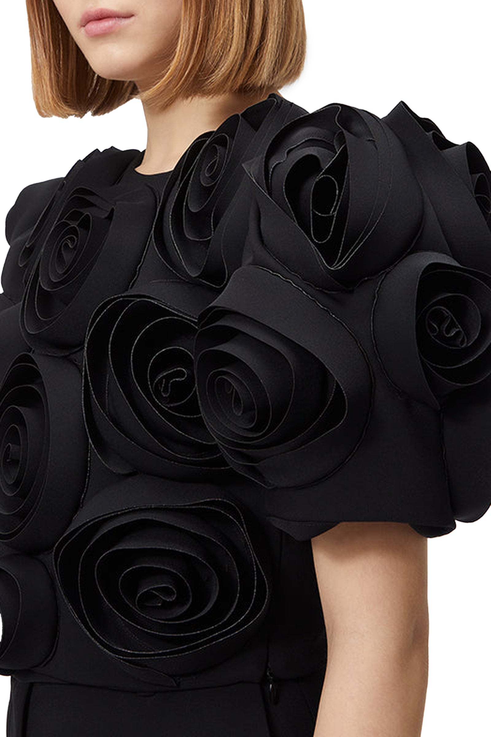 Blouse courte avec rose - Black