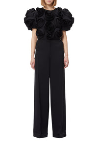 Blouse courte avec rose - Black