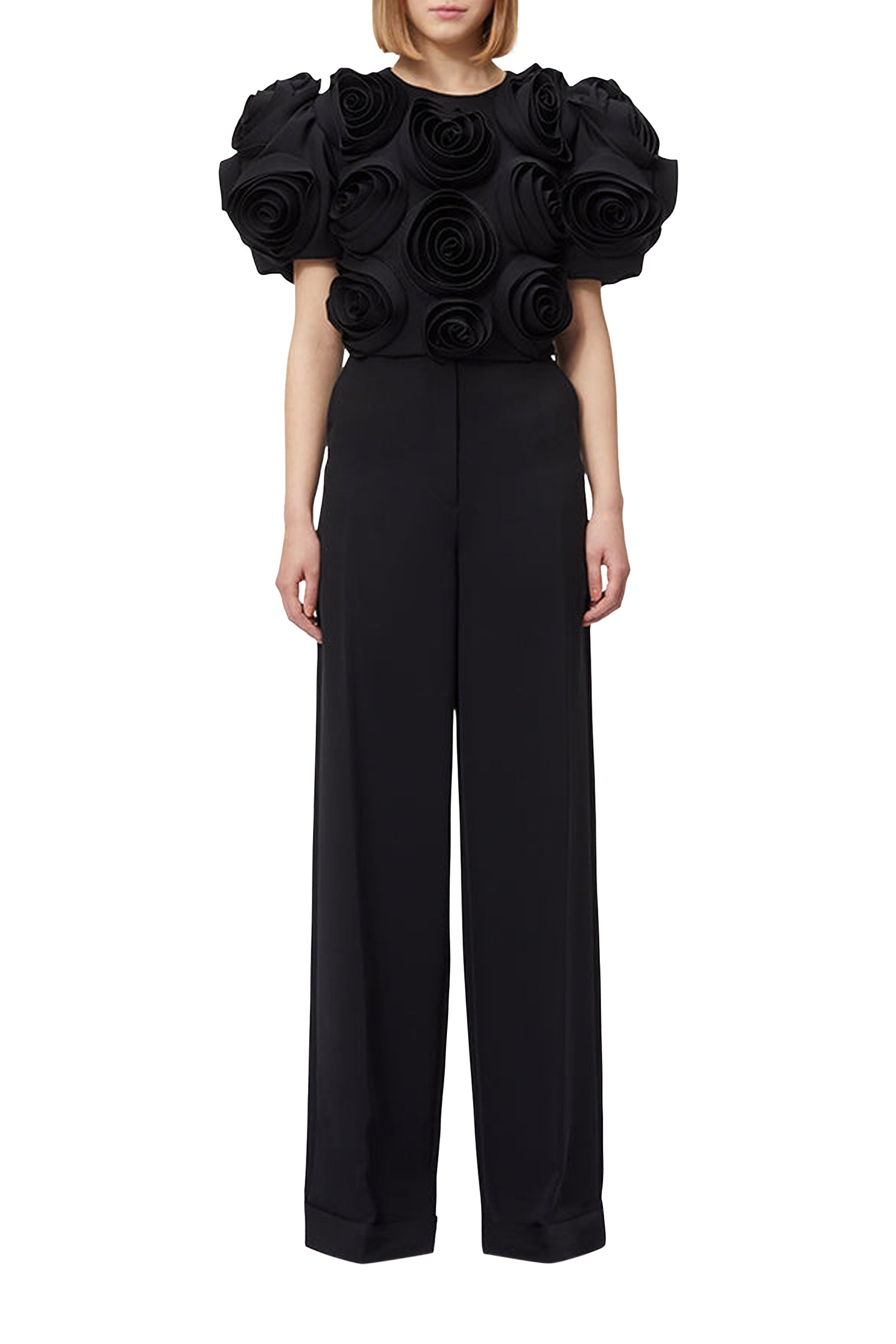Blouse courte avec rose - Black