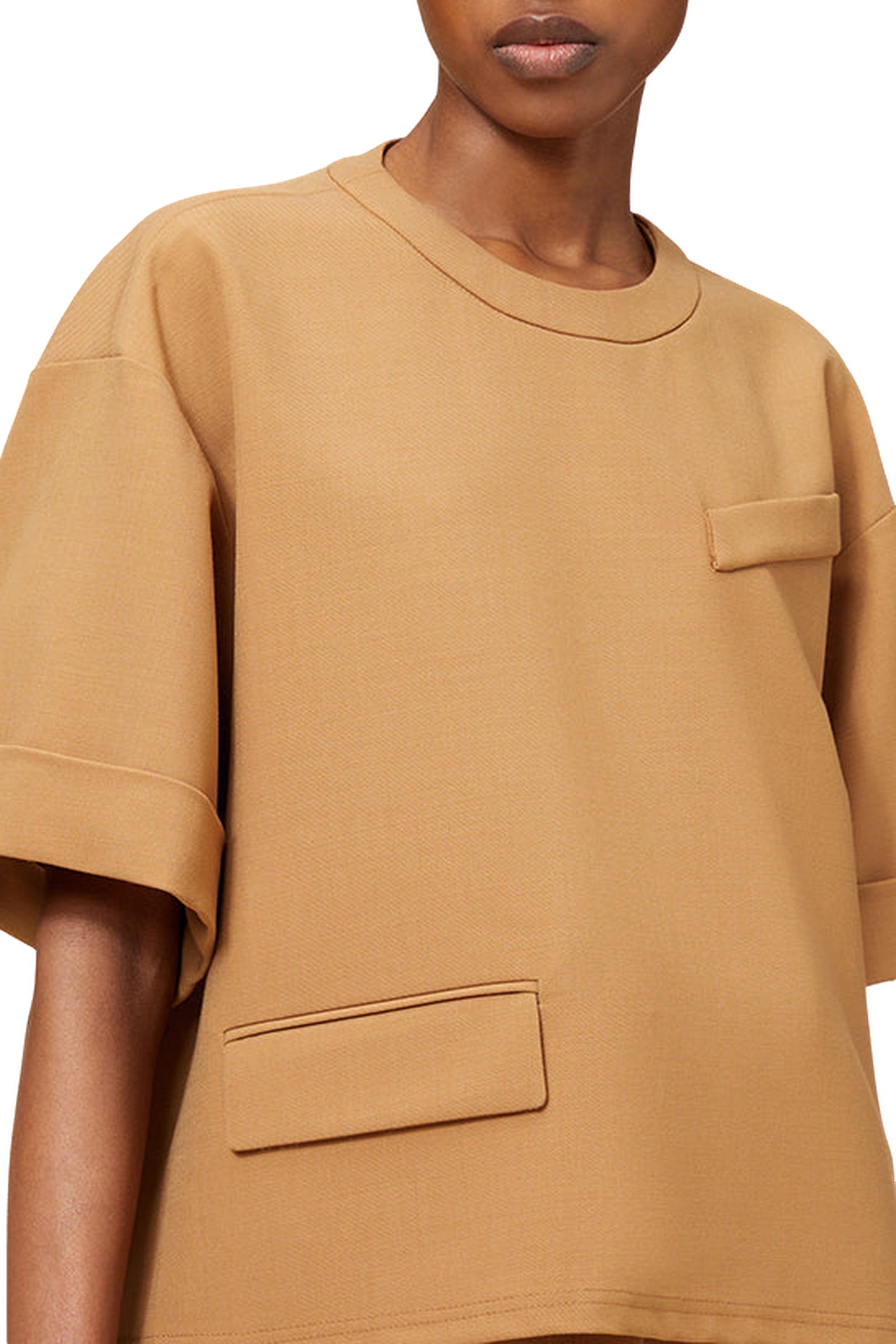 T-shirt boxy en laine mélangée - Brown