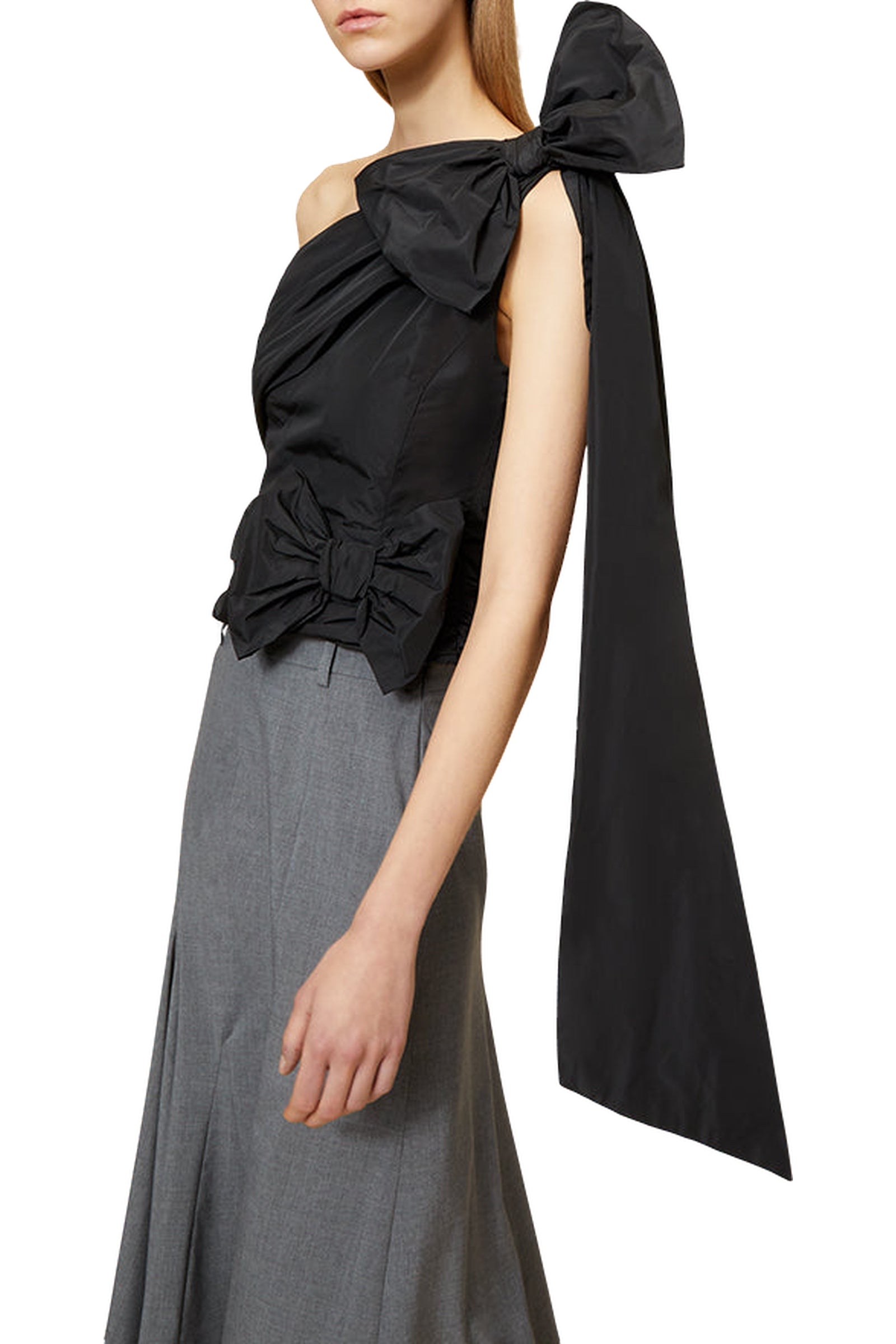 Chemise asymétrique drapée avec nœud - Black