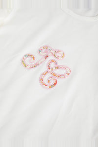 T-shirt à monogramme fleuri et volants en coton - Écru