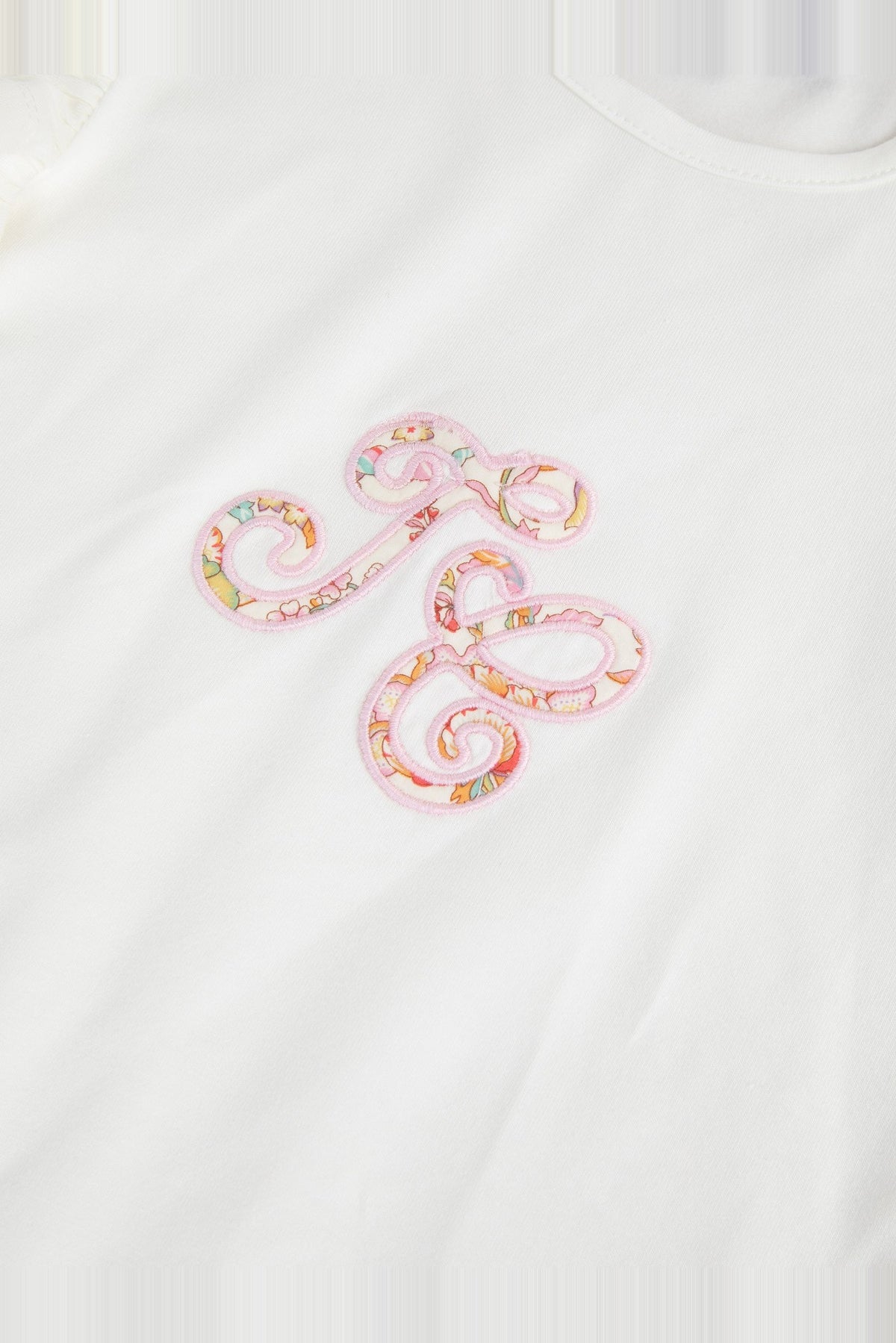 T-shirt à monogramme fleuri et volants en coton - Écru