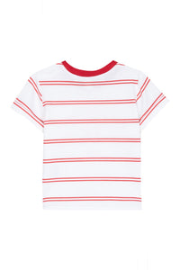 T-shirt rayé à col contrasté en cachemire
 - Blanc