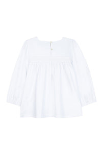 Blouse à encolure carrée et fronces en coton - Blanc