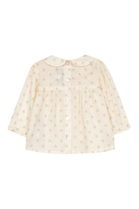 Blouse fleurie à col arrondi en coton - Écru