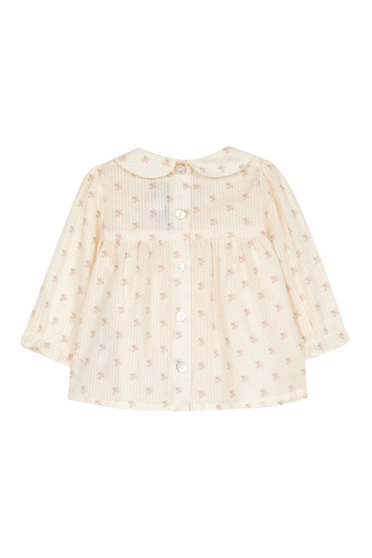 Blouse fleurie à col arrondi en coton - Écru