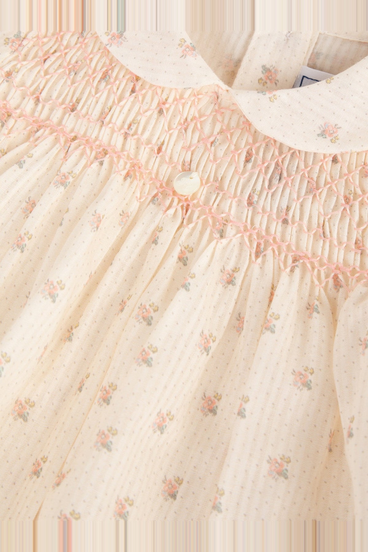 Blouse fleurie à col arrondi en coton - Écru