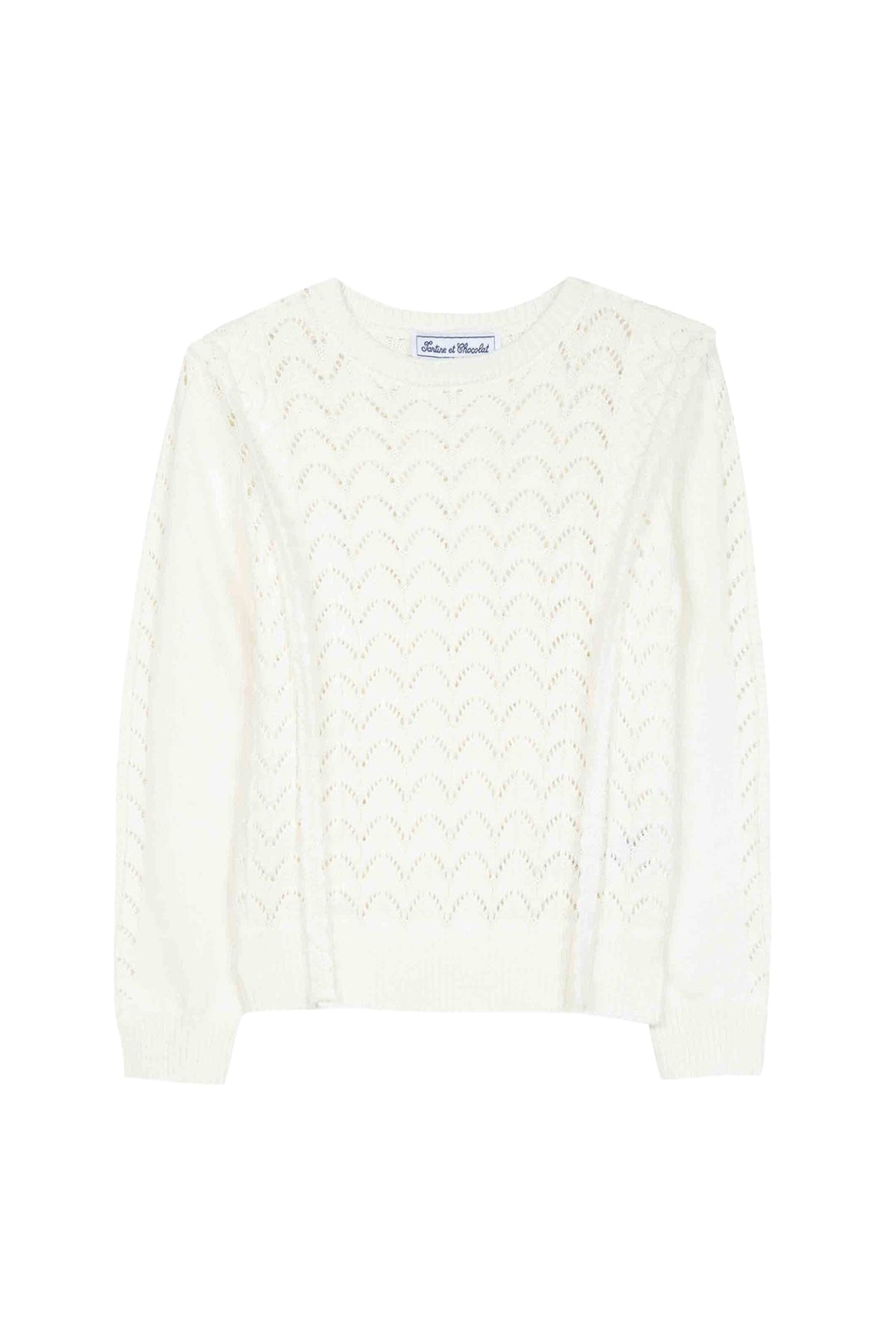 Pull ajouré à volants en coton - Écru