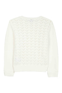 Pull ajouré à volants en coton - Écru