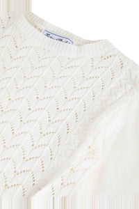 Pull ajouré à volants en coton - Écru