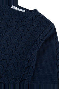 Pull ajouré à volants en coton - Bleu marine
