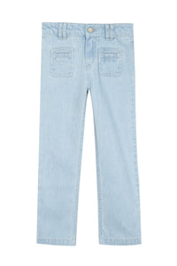 Jean à poches brodées en coton - Bleu clair