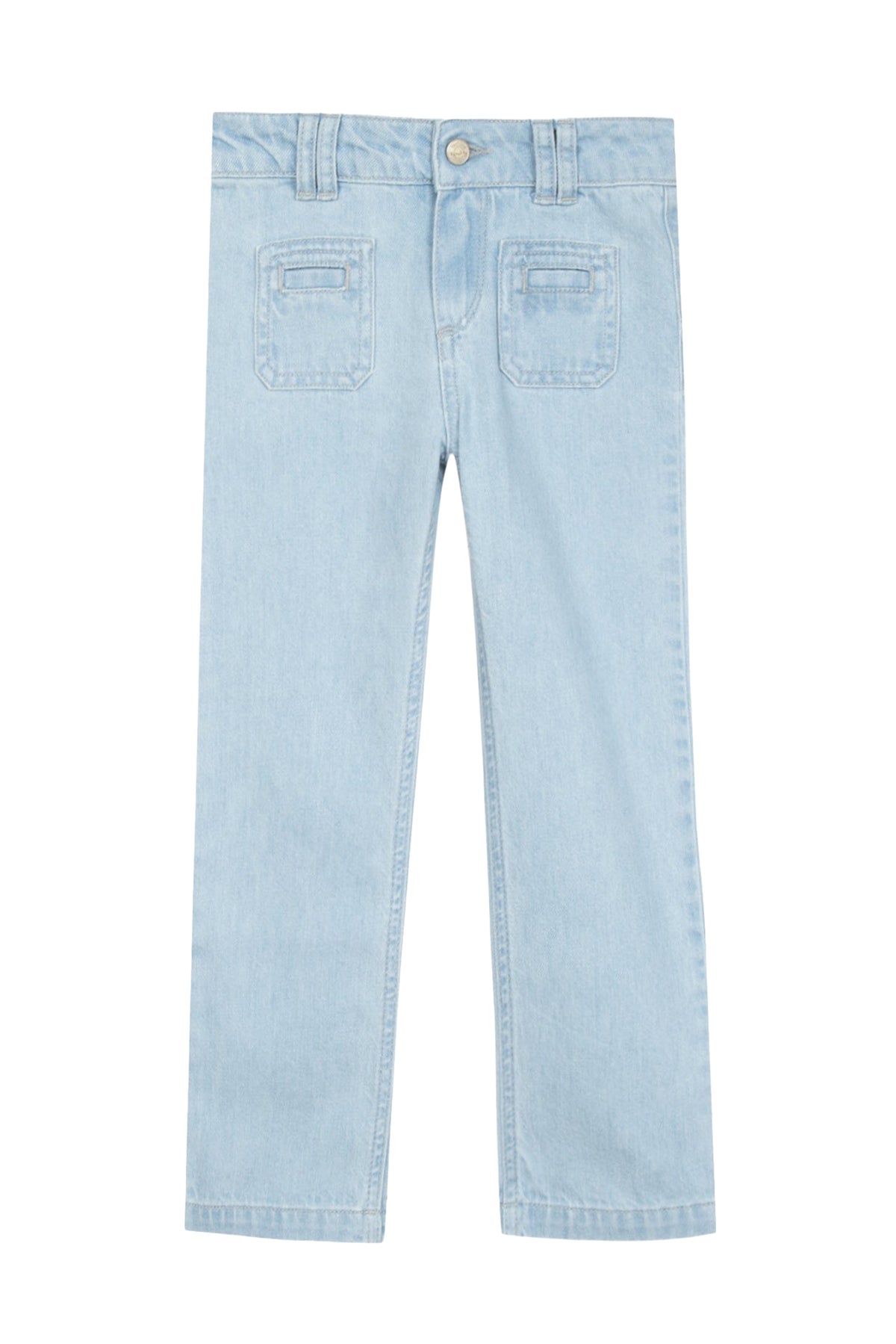 Jean à poches brodées en coton - Bleu clair