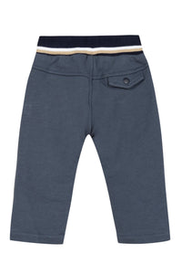 Pantalon à ceinture rayée en coton - Bleu gris