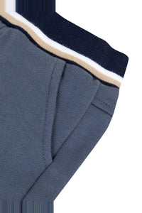 Pantalon à ceinture rayée en coton - Bleu gris